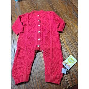 New 12-18 Month Jun Neng Red One Piece Red Long Sleeve Knit Sweater Outfit NWT
